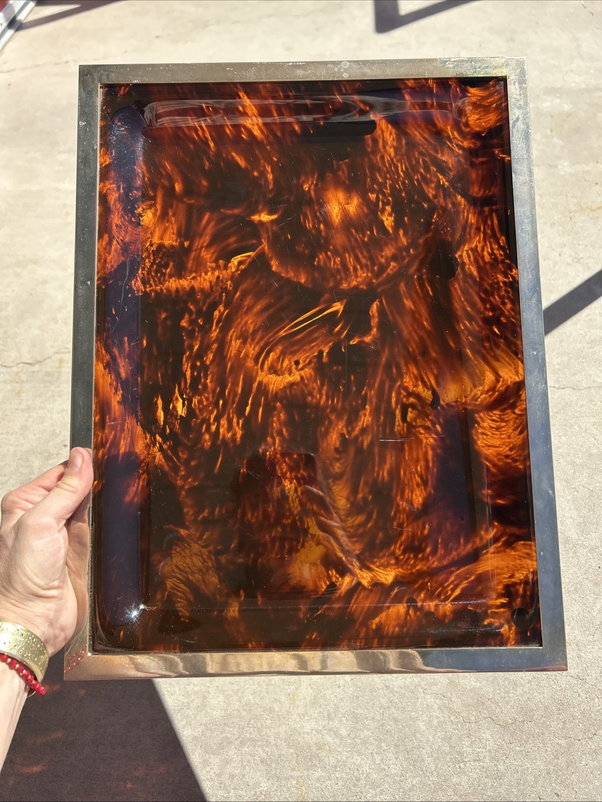 VTG 1970s Italian Tortoise Shell Lucite & Chrome Tray