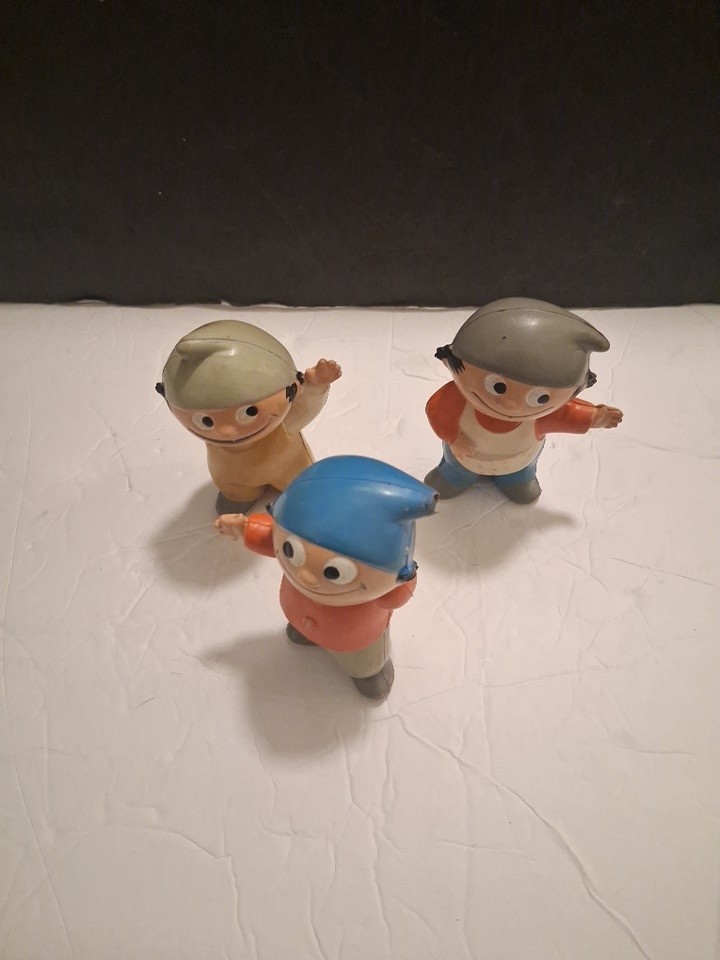 3 Vtg Mainzelmannchen Goebel German Tv Rubber Figures 1975 Berti Conni (Read) 
