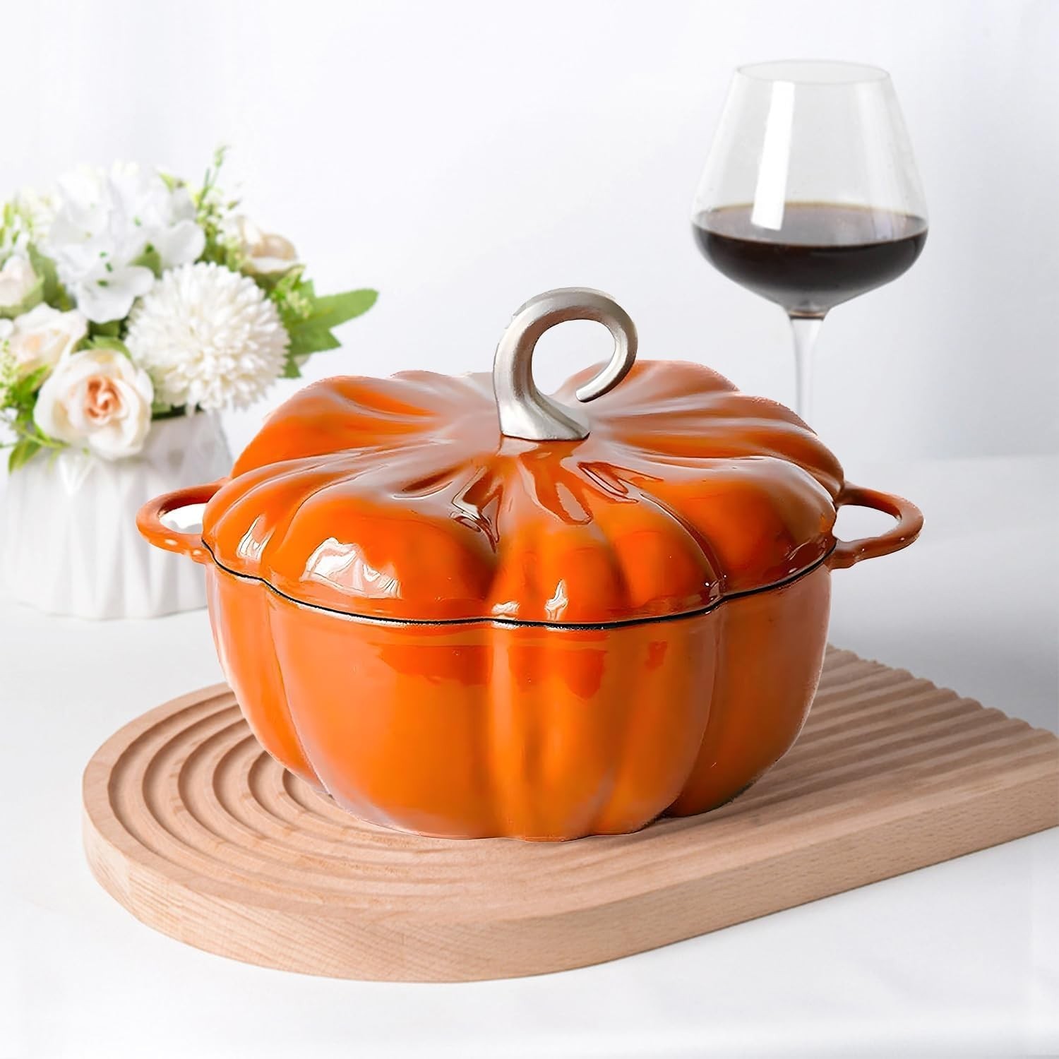 Pumpkin Cast Iron Dutch Oven, 4qt Pumpkin-Shaped Cocotte, Enamel Cast Iron Cooki