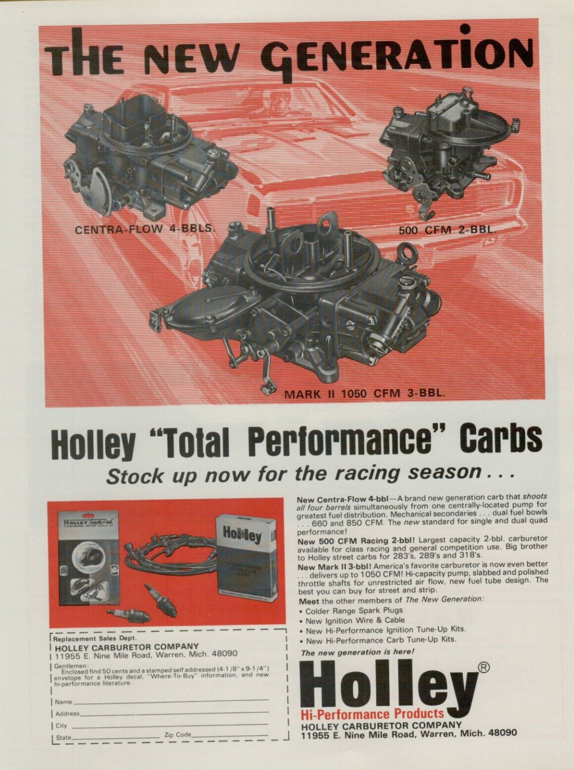 1969 Holley Hi-Performance Carburetors Racing Season Mark II VINTAGE PRINT AD