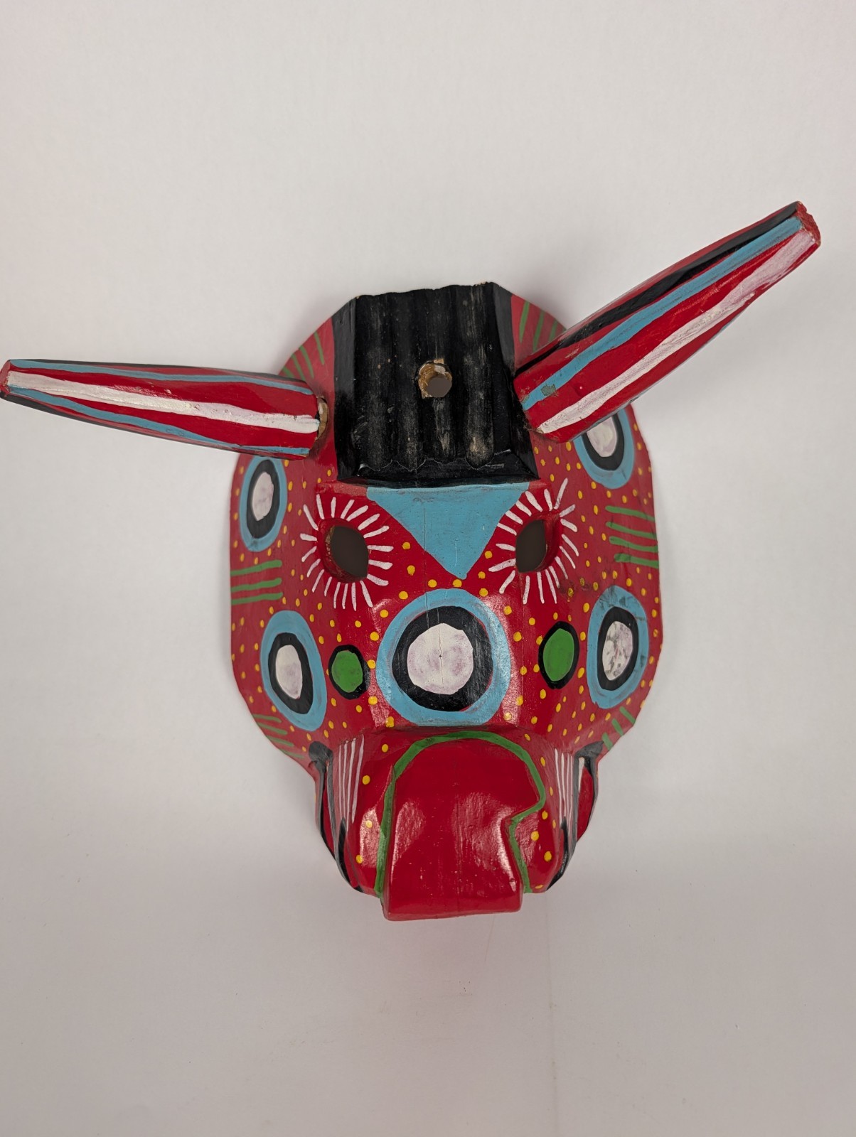 Vtg Guatemalan Wood Bull Mask Torito Hand Carved Painted Latin American Art 9\