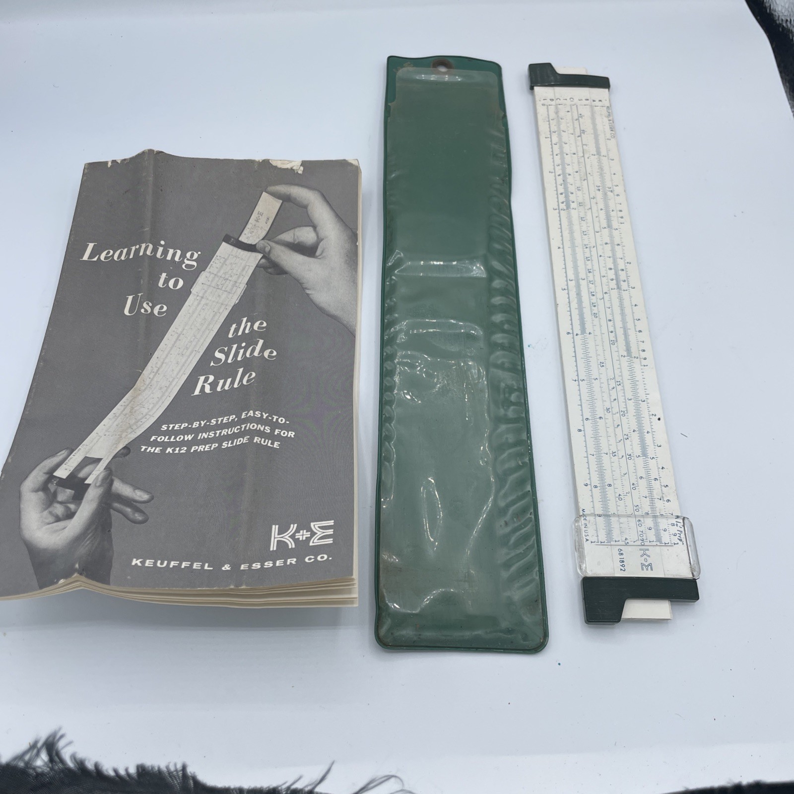 Vintage K&E K-12 Prep Slide Rule 68 1892 Keuffel & Esser Co. 1962-1972 w/ Case