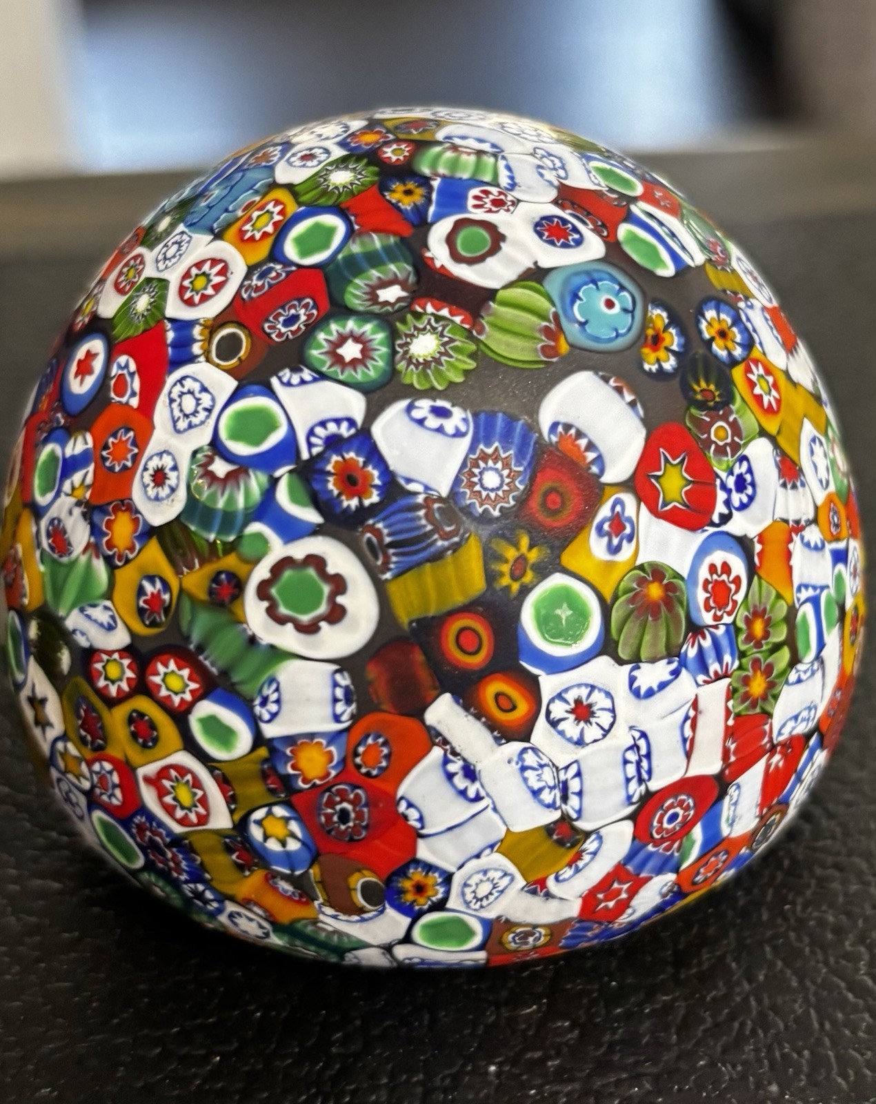 Vintage Fratelli Toso Murano Millefiori Glass Paperweight Twisted Pontil Base