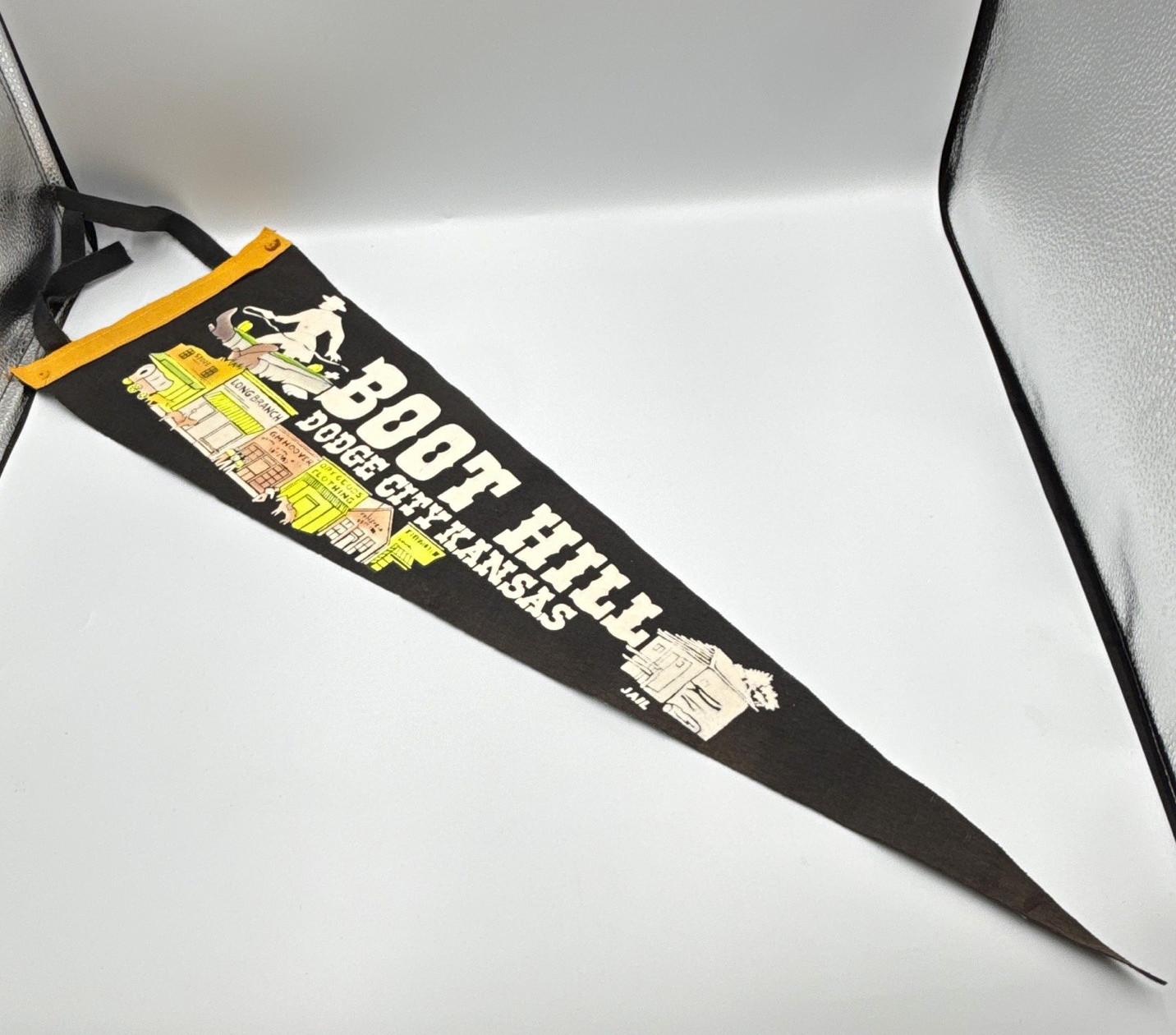VTG Boot Hill Dodge City Kansas Souvenir Felt Pennant Gunfighter Jail Graphic VTG Boot Hill Dodge City Kansas Souvenir Felt Pennant Gunfighter Jail Graphic