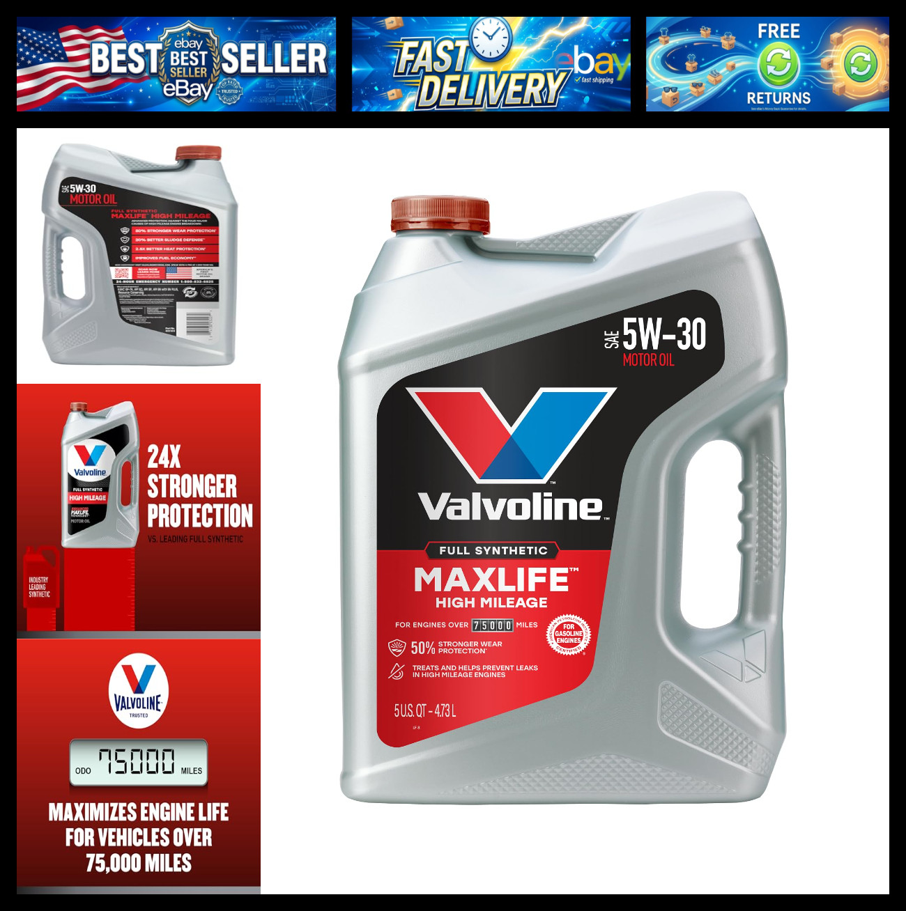 Valvoline MaxLife High Mileage Full Synthetic 5W-30 Motor Oil 5 Quart