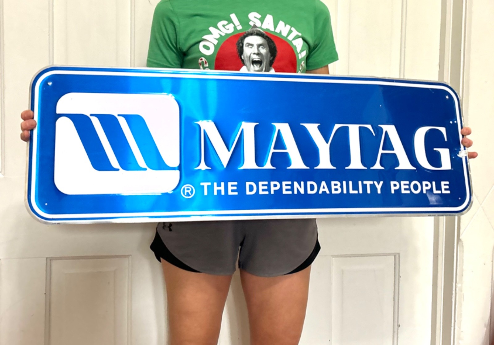 Maytag vtg Aluminum Storefront Display Metal Sign Gas Oil Feed Seed Appliance