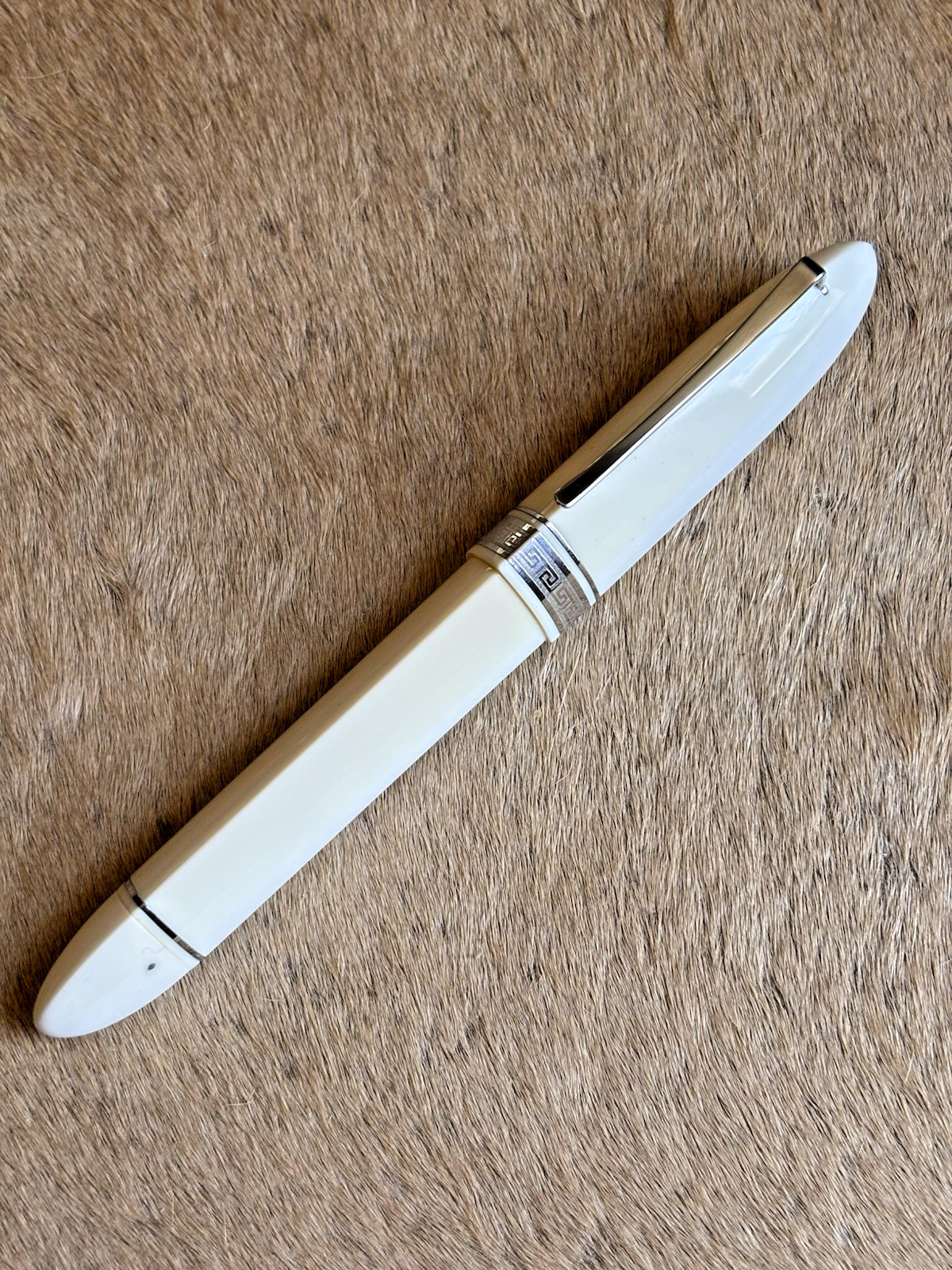 Vintage Omas 360 White Iceberg Rollerball Pen with Silver Greek Key Trim~ Rare