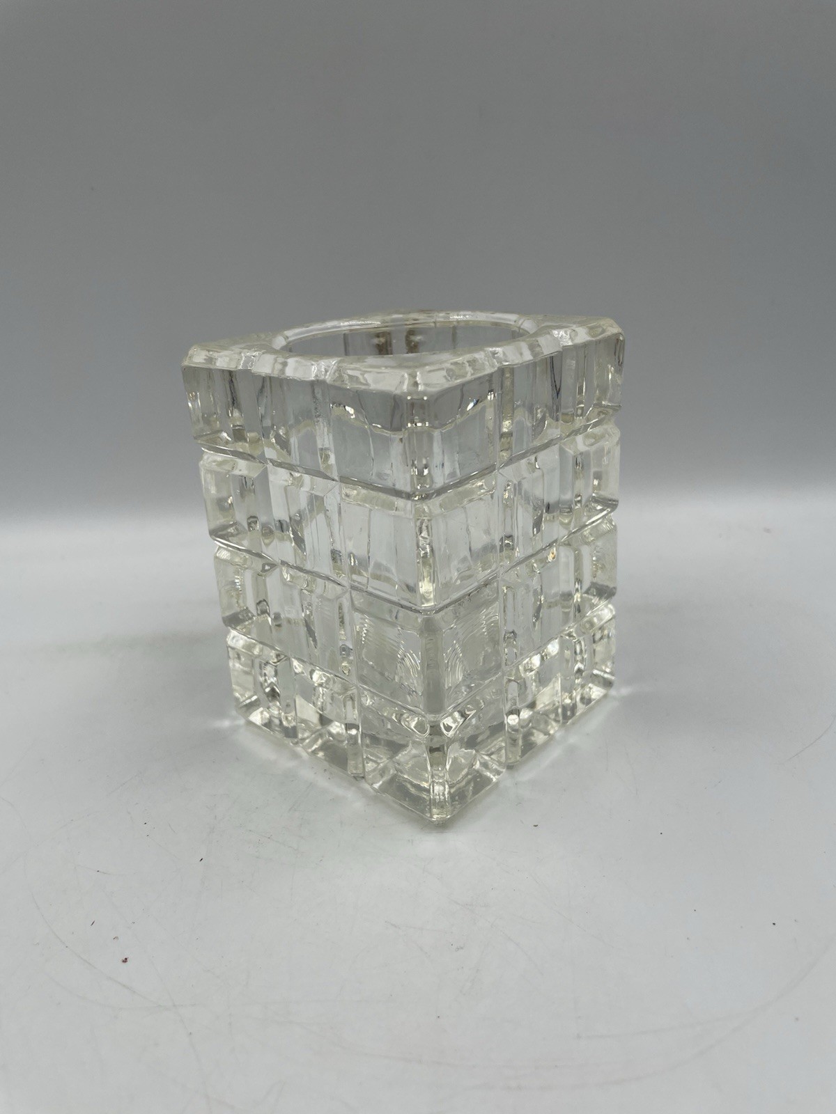Vintage Modernist Cubic Glass Candleholder 4 in.