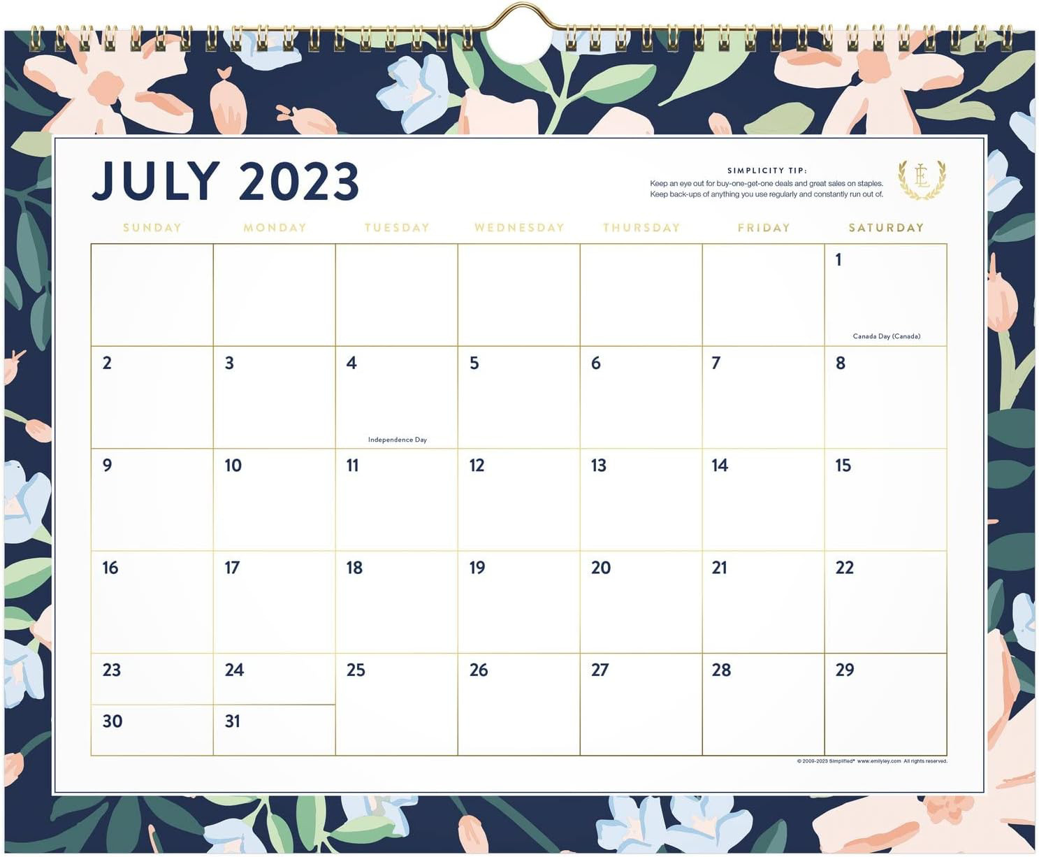 AT-A-GLANCE 2023-2024 Academic Wall Calendar, Simplified by Emily Ley, Monthly,