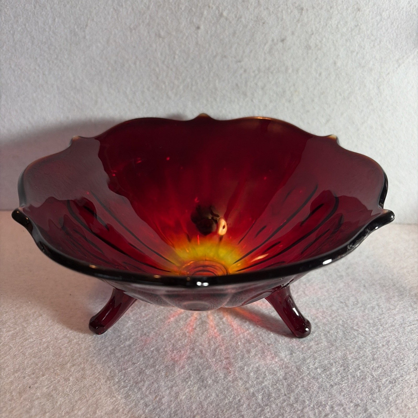 Vintage Fenton Ruby Red Amberina Glass Footed Bowl Candy Dish 6.5\