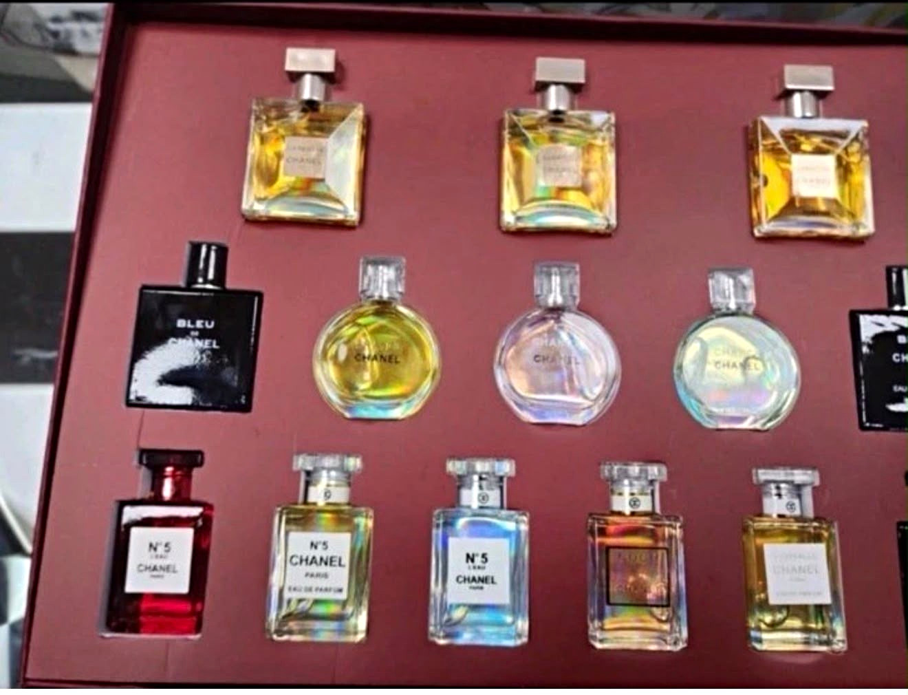 CHANEL Collectible Commercial Perfume Miniatures Set w/ Gift Box & Red Bag