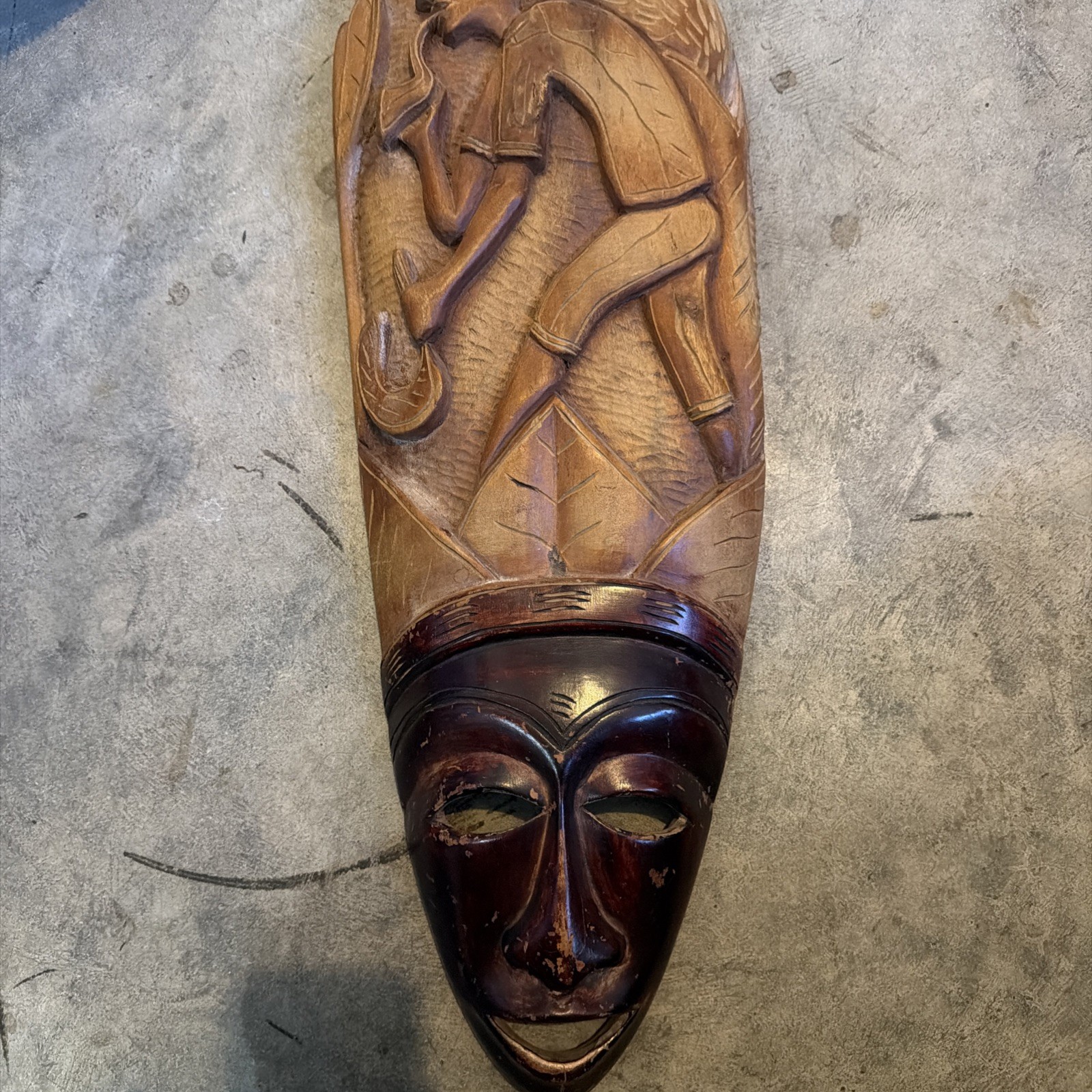 VINTAGE HAND-CARVED AFRICAN WOOD MASK w/ OPEN EYES  23 In