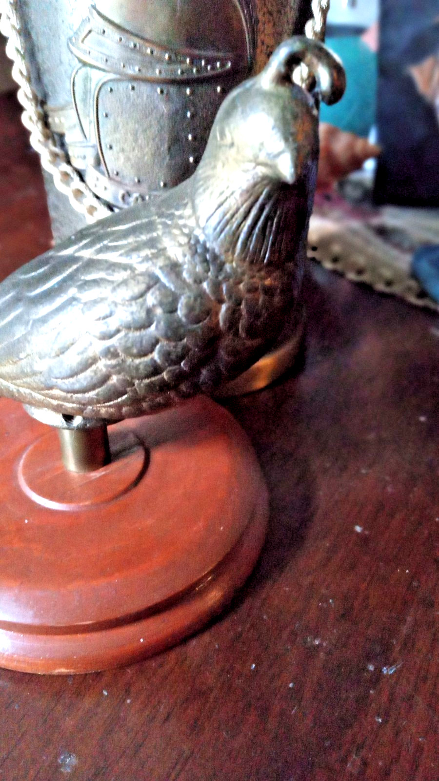 Vintage California brass quail figurine with wood base