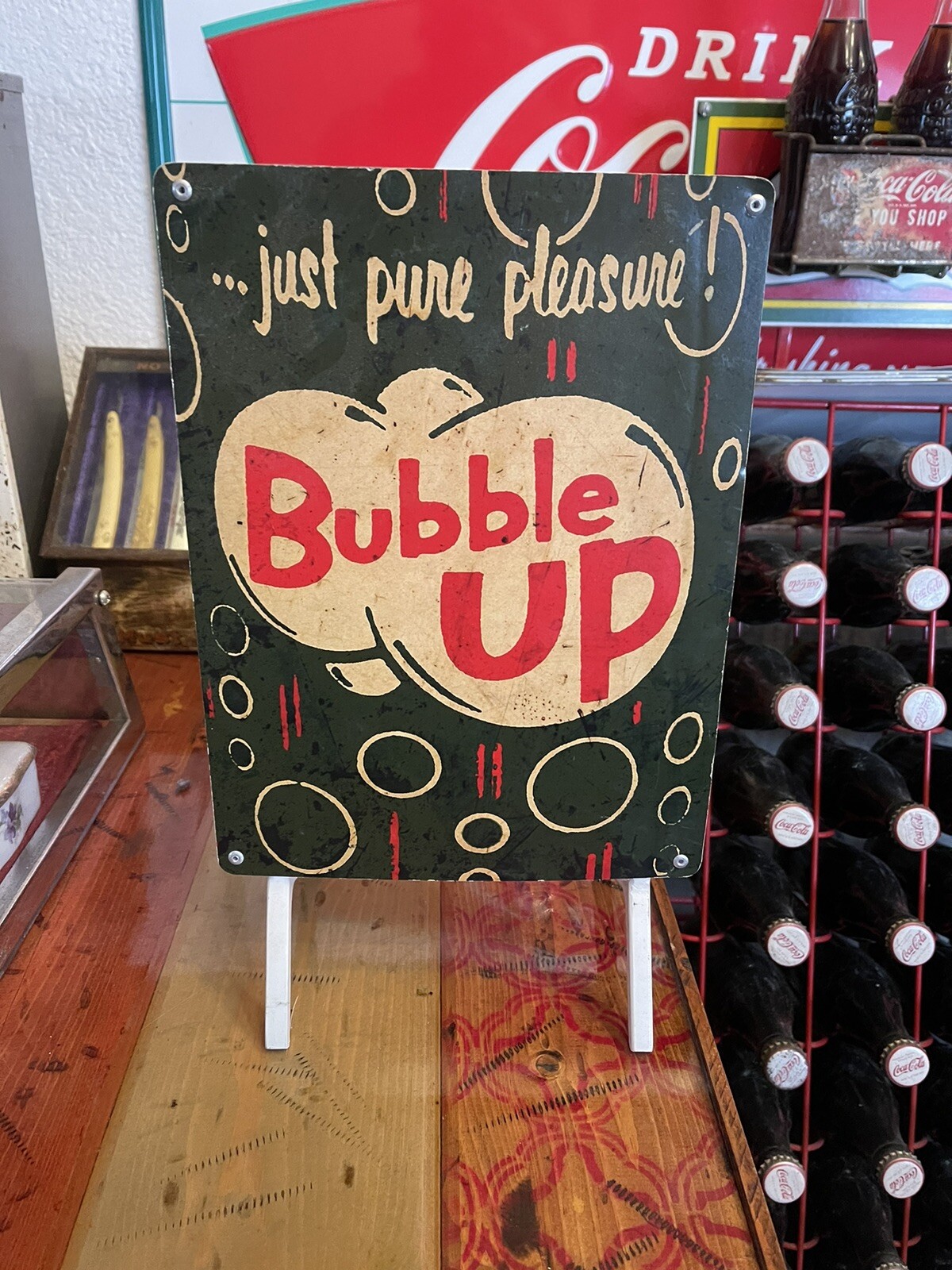 Bubble Up Soda Sign Metal Frame Stand