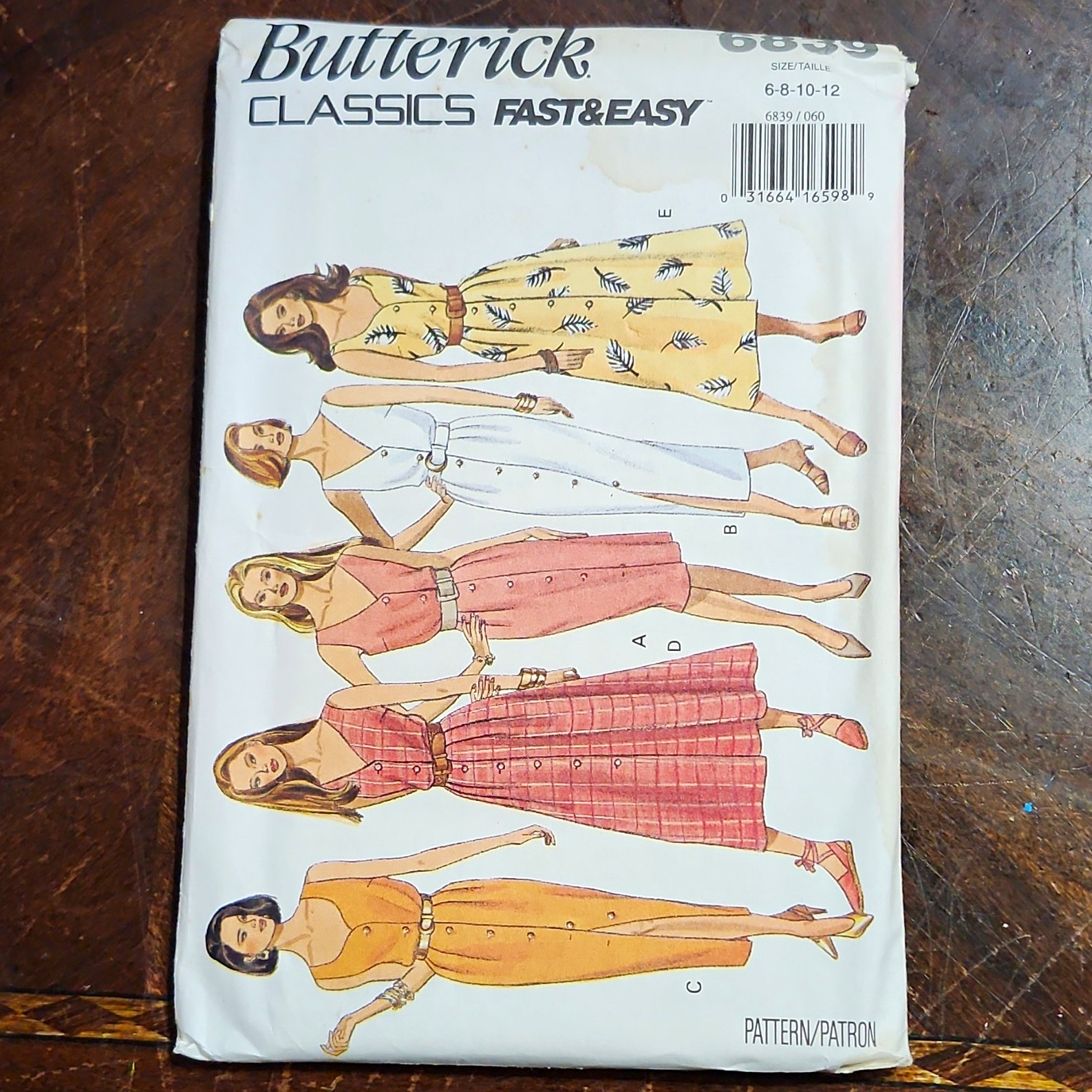 Butterick Classics Fast & Easy 6839 Misses Dress Sewing Pattern Size 6-12 Uncut