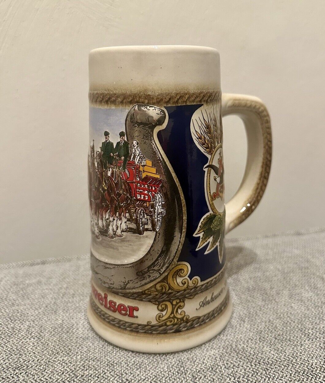 Vintage Anheuser Busch Budweiser Clydesdale Horseshoe Beer Stein Mug Ceramic