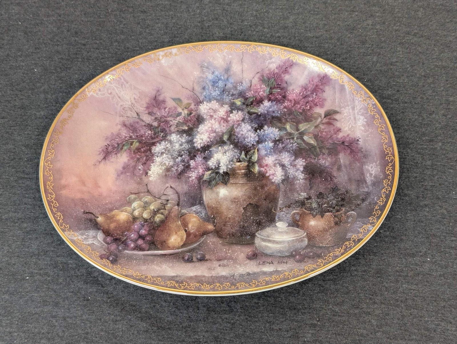 Lena Liu Garden Elegance Oval Plate Lilacs and Pears