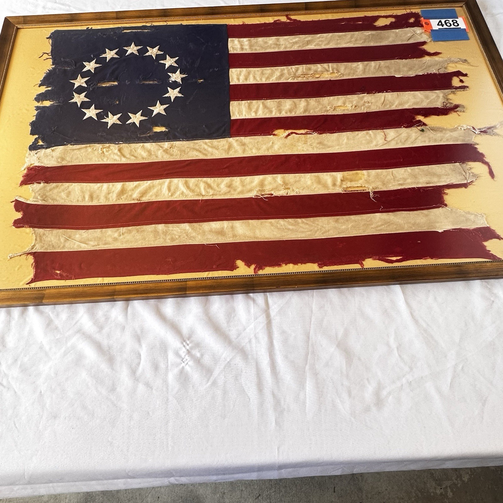 Vintage Framed 13 Star Betsy Ross Scarred American Flag Huge 57x36.5