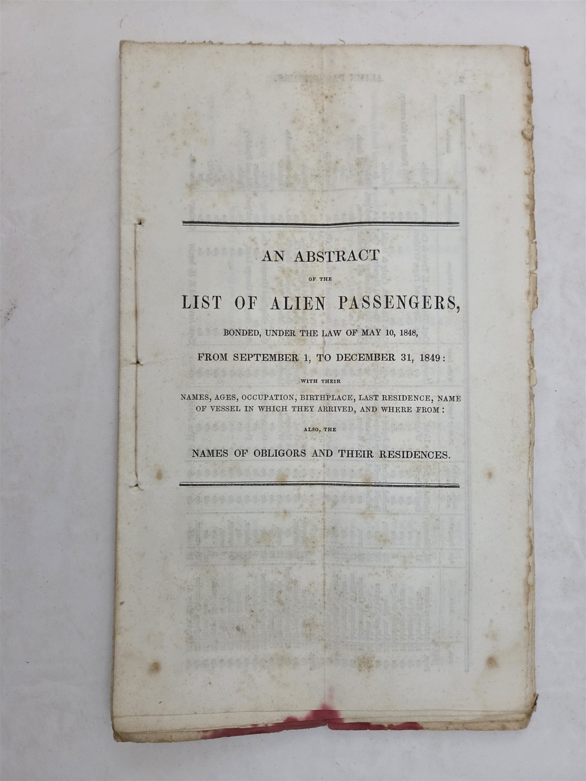 1849 antique ALIEN PASSENGERS IMMIGRATION Irish Boston SHIPS genealogy LIST