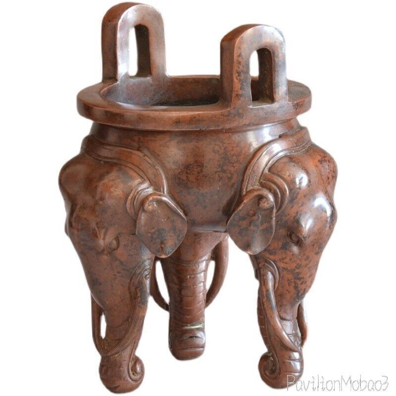 Brass Elephant Head 3 Legged Incense Burner Pot Zen Table Decor Collection