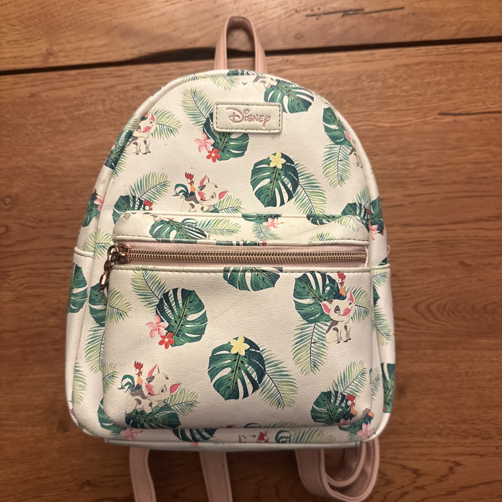 Loungefly Disney Moana Pua Hei Hei Mini Backpack Tropical Leaf Rose Gold