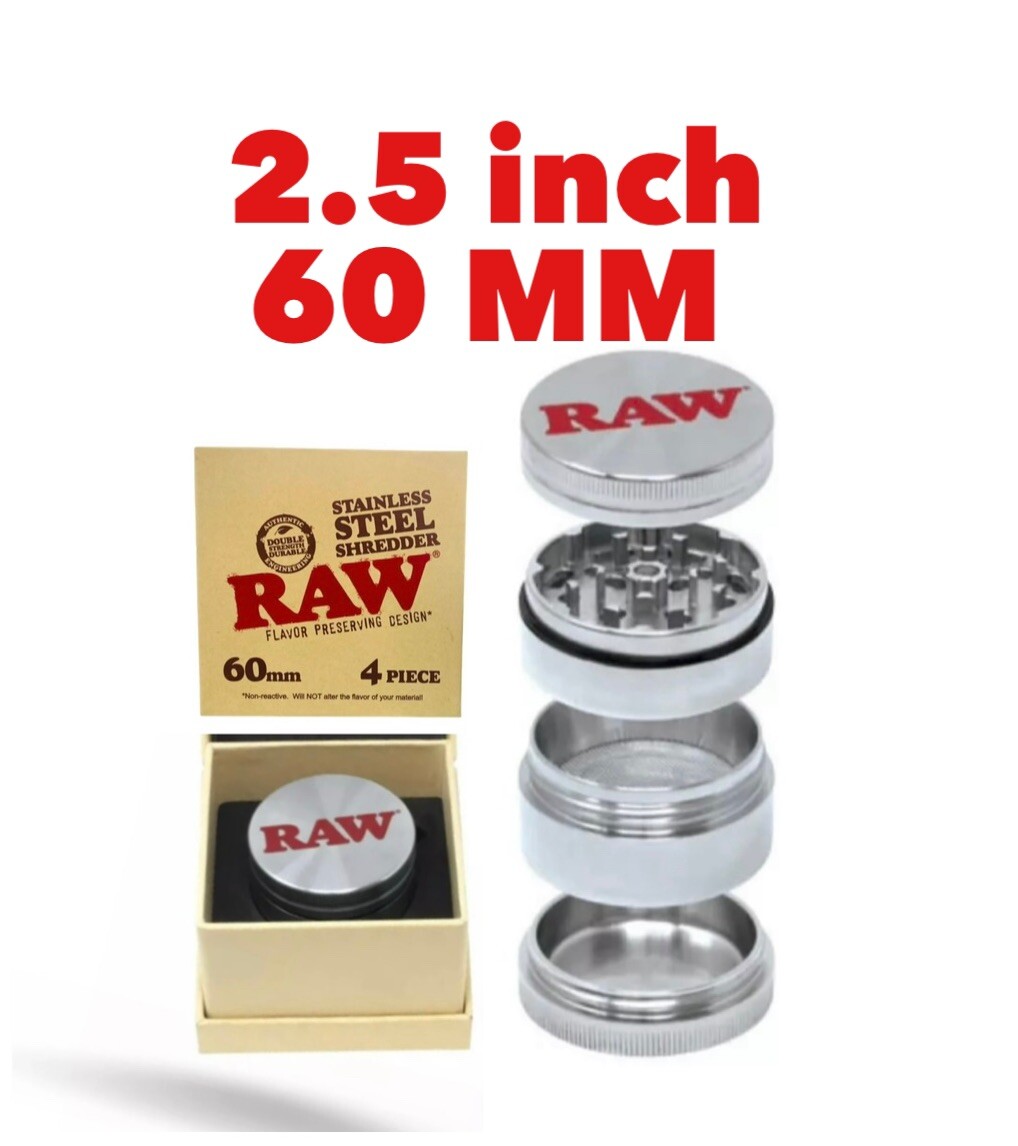 Raw Stainless-Steel Grinder 2.5inch 60mm large Raw Shredder 4-Piece Grinder.