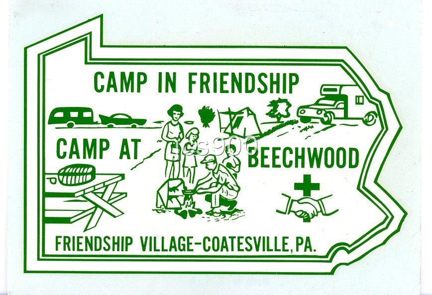 VINTAGE FRIENDSHIP VILLAGE BEECHWOOD PENNSYLVANIA CAMPING SOUVENIR TRAVEL DECAL