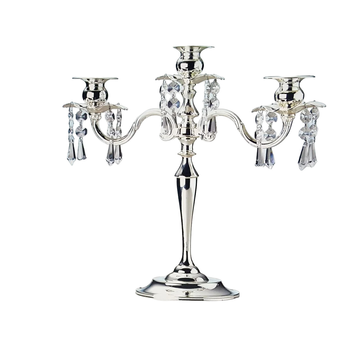 Vtg 3 Arm Candelabra Palace Jewels Silver Plated Crystal Drops Classic Open Box