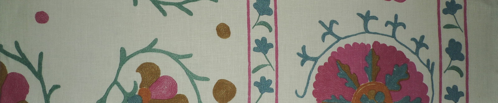 ROSA BERNAL Suzani Central Asian Pink Cream Blue Linen Remnant New