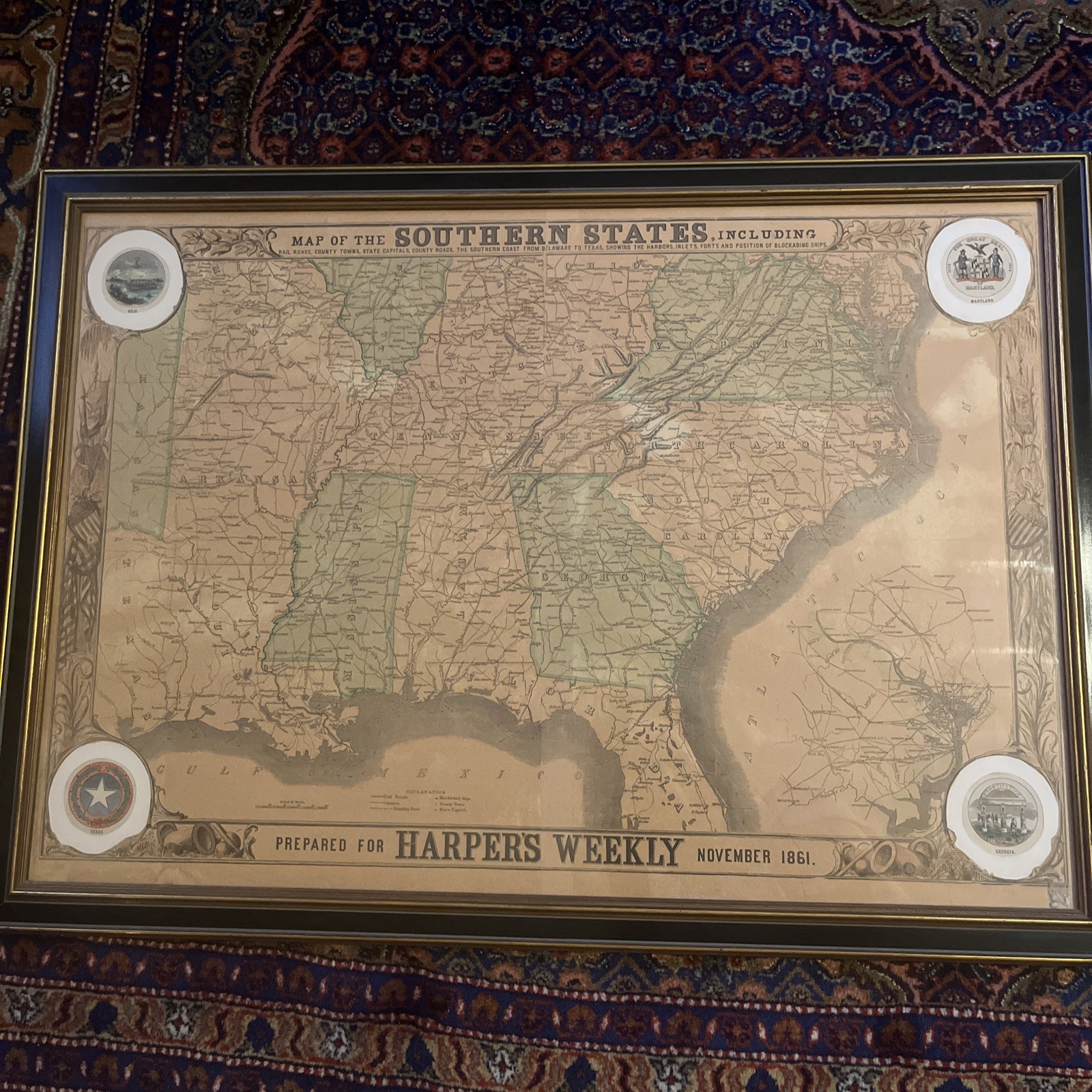 Harper's Weekly 11-9-1861 LARGE MAP of SOUTHERN STATES, Shenandoah, Leesburg, VA