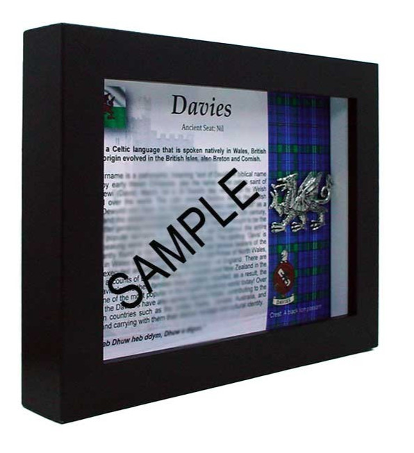 Davies -  Welsh family name of Wales - Framed Family Memento keepsake