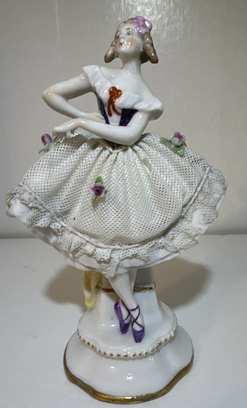 Antique Germany Porcelain Lace Figurine Woman dancing 5.5