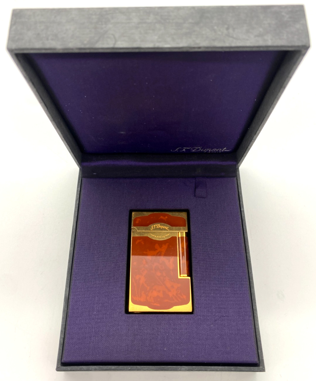 Rare S.T. Dupont Paris - Chinese Lacquer & Gold Maduro Lighter - Tested, Works