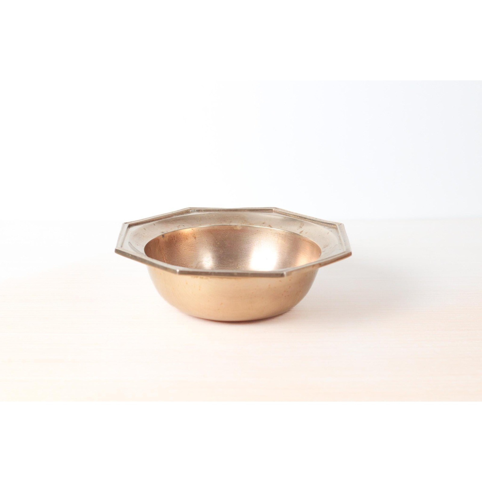Vintage Solid Brass Bowl with Octagonal Rim | Mid-Century Catchall & Display