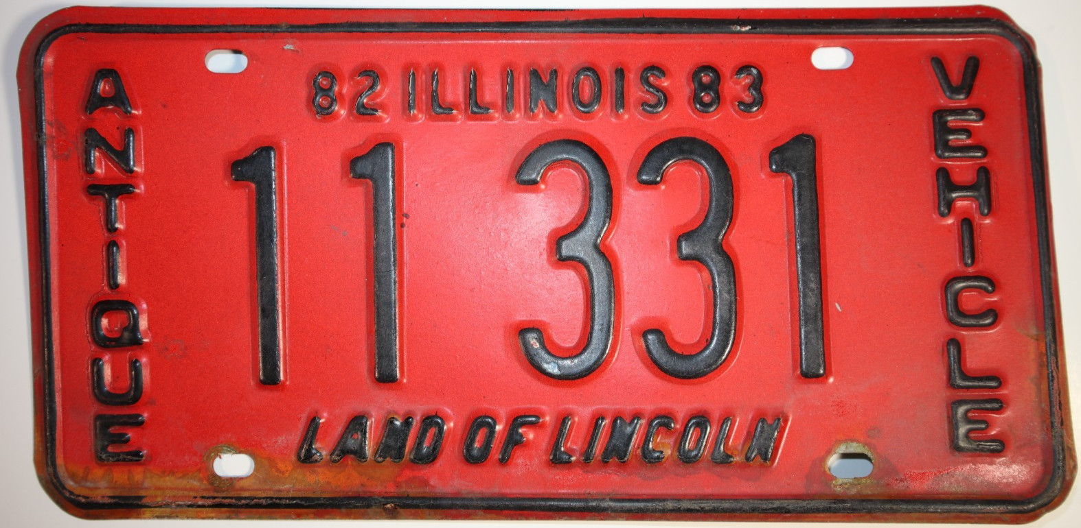 Vintage Pair 1982-1983 Illinois Antique Vehicle License Plates 11331 Red Black