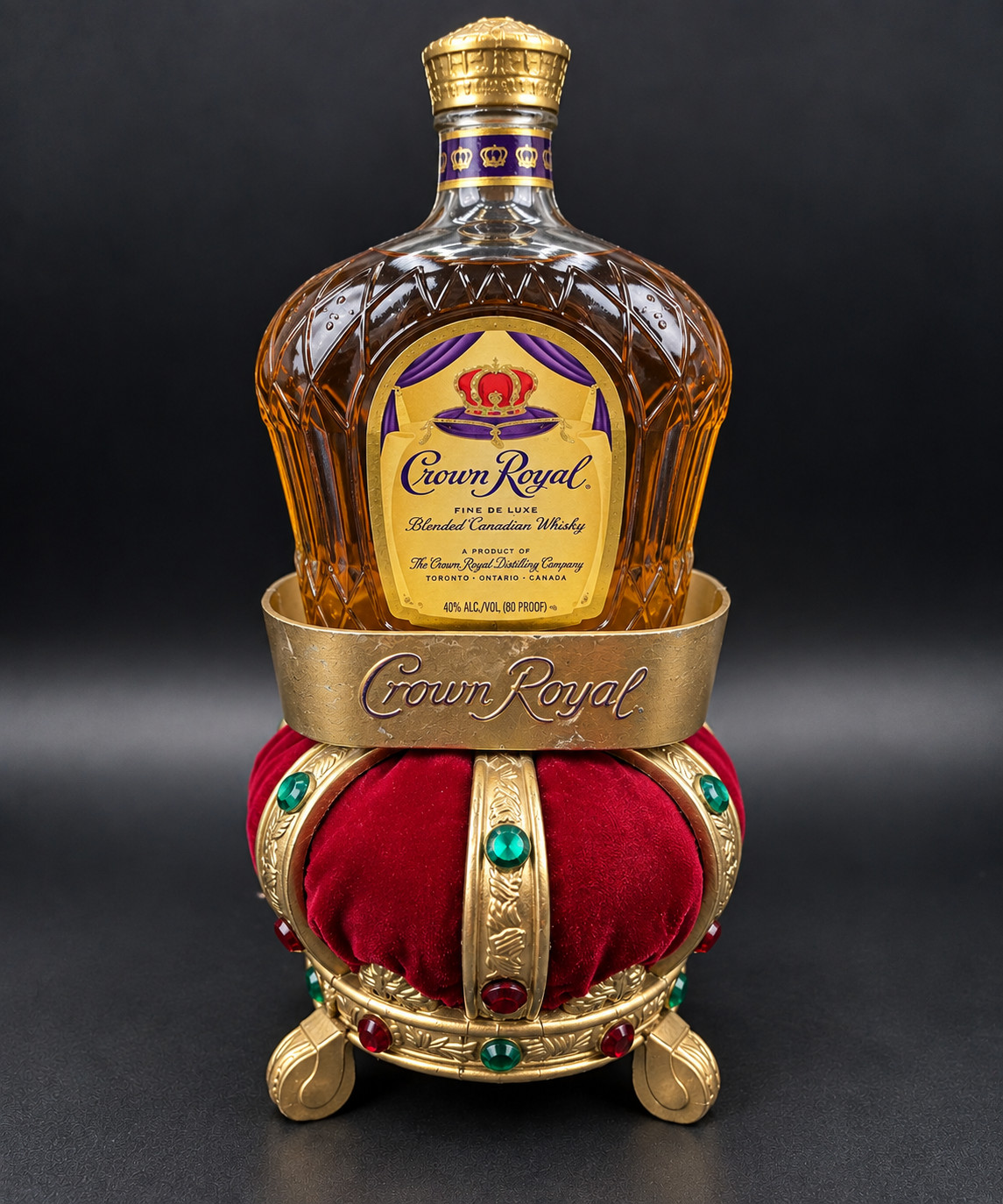 Vintage Crown Royal Jeweled Crown Bottle Holder Red Velvet Bar Display Stand