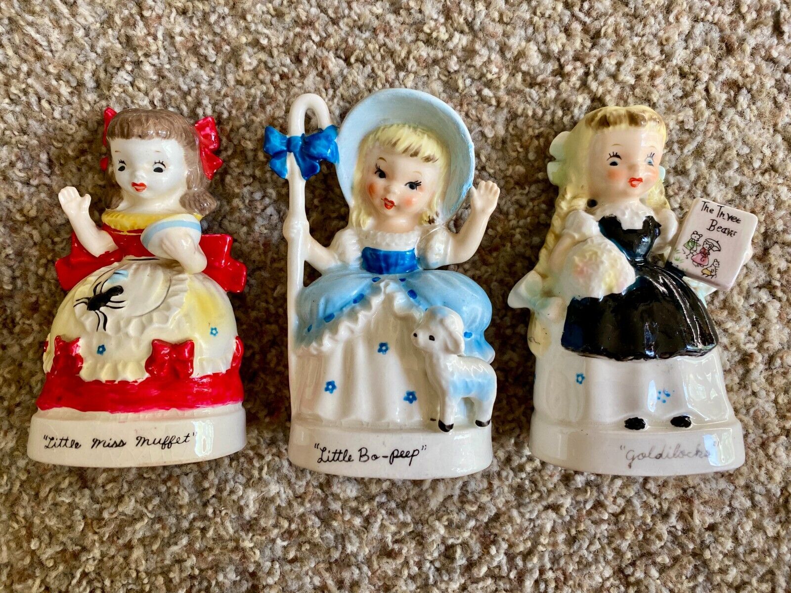 Rare Napco A1943 Figurines: Little Miss Muffet, Little Bo-Peep & Goldilocks