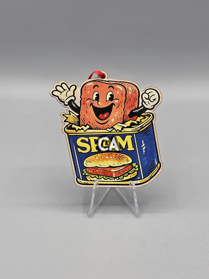 Happy Cute Spam Can Retro Vintage Style Die Cut Holiday Christmas Tree Ornament Happy Cute Spam Can Retro Vintage Style Die Cut Holiday Christmas Tree Ornament