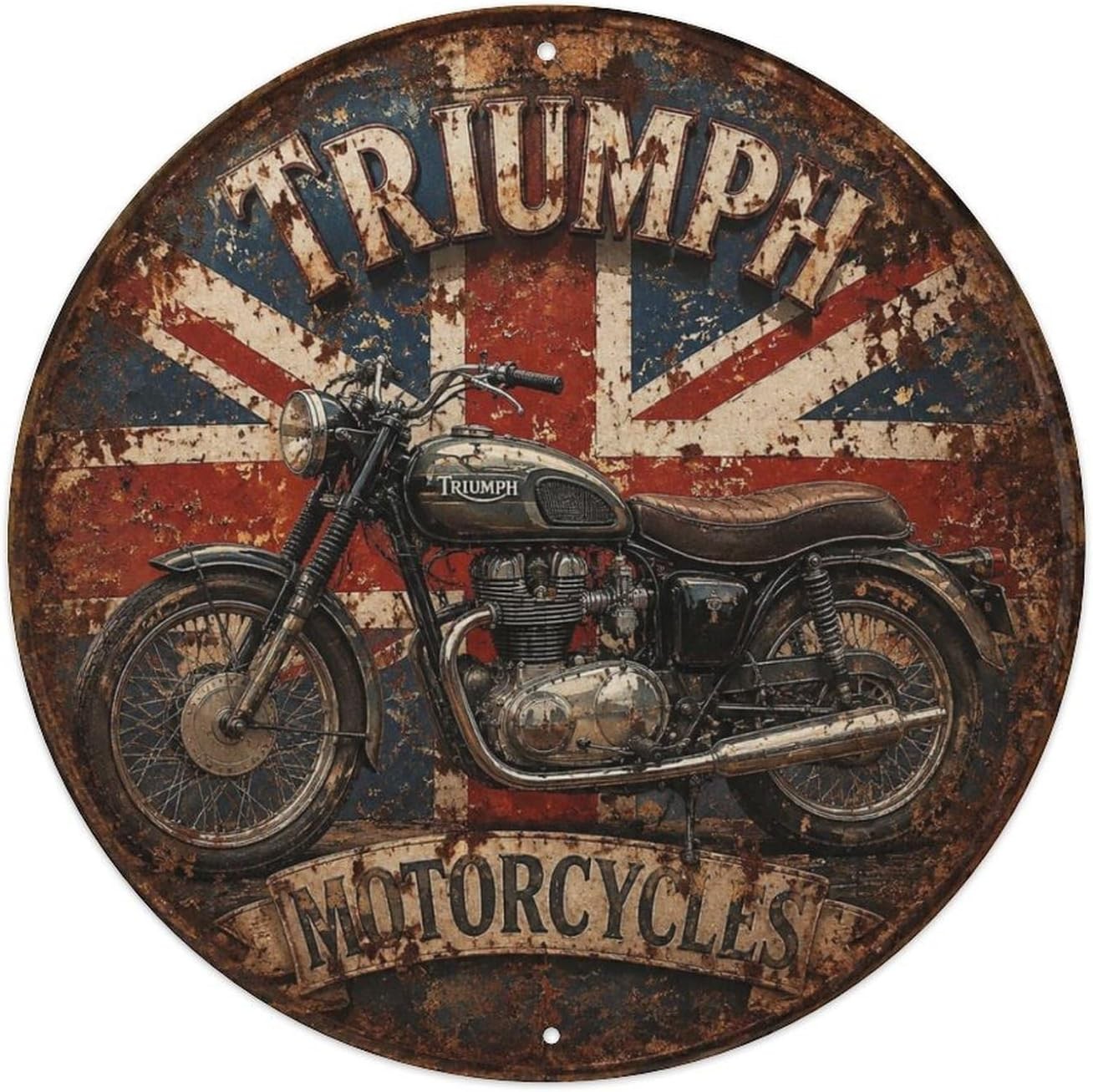 Triumph Motorcycle Round British Flag Tin Metal Signs Home Décor 8x8 Triumph Motorcycle Round British Flag Tin Metal Signs Home Décor 8x8