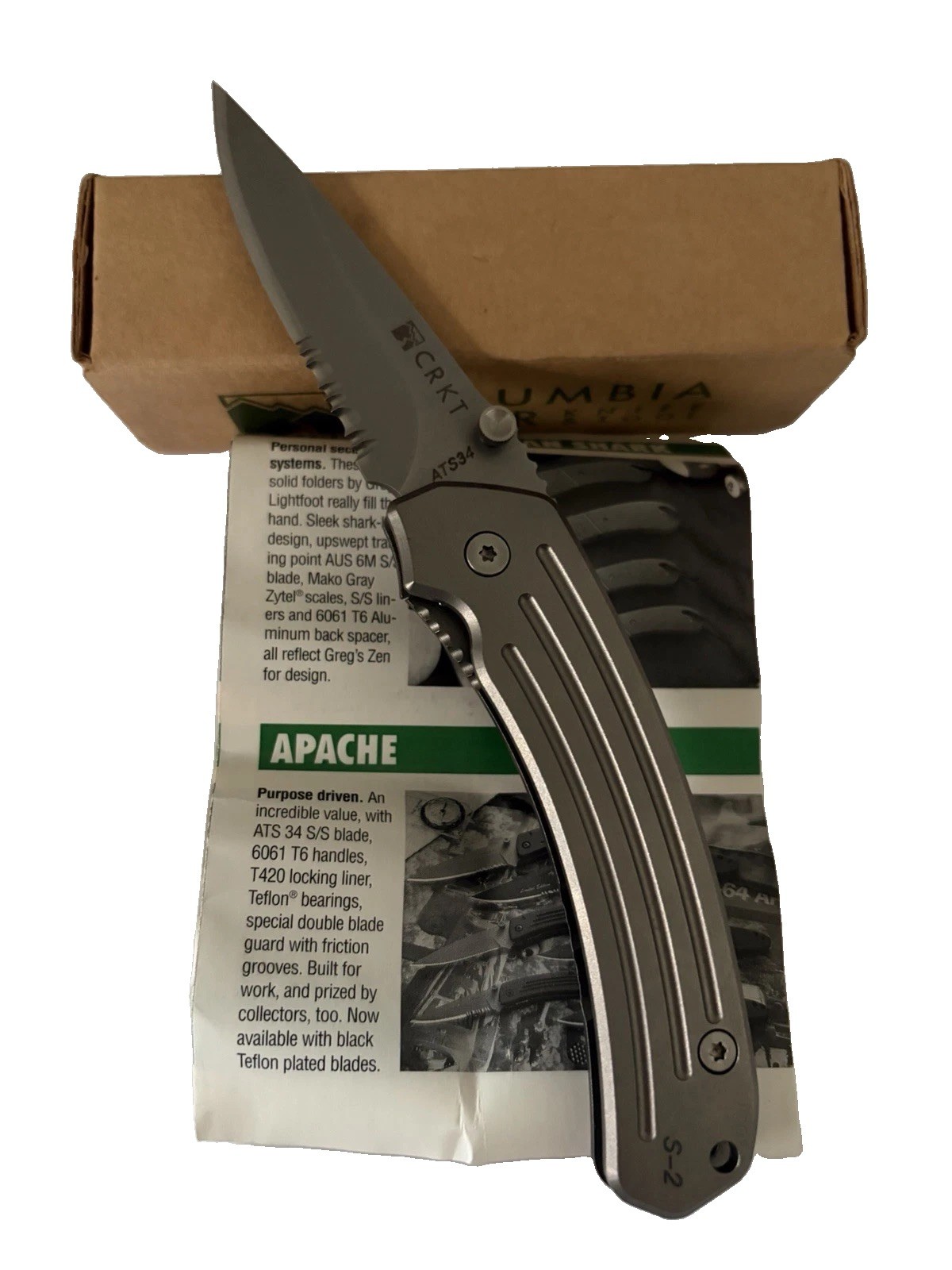 Vintage CRKT 7512 S-2 ATS-34 Serrated 6AL-4V Titanium Knife NOS Box
