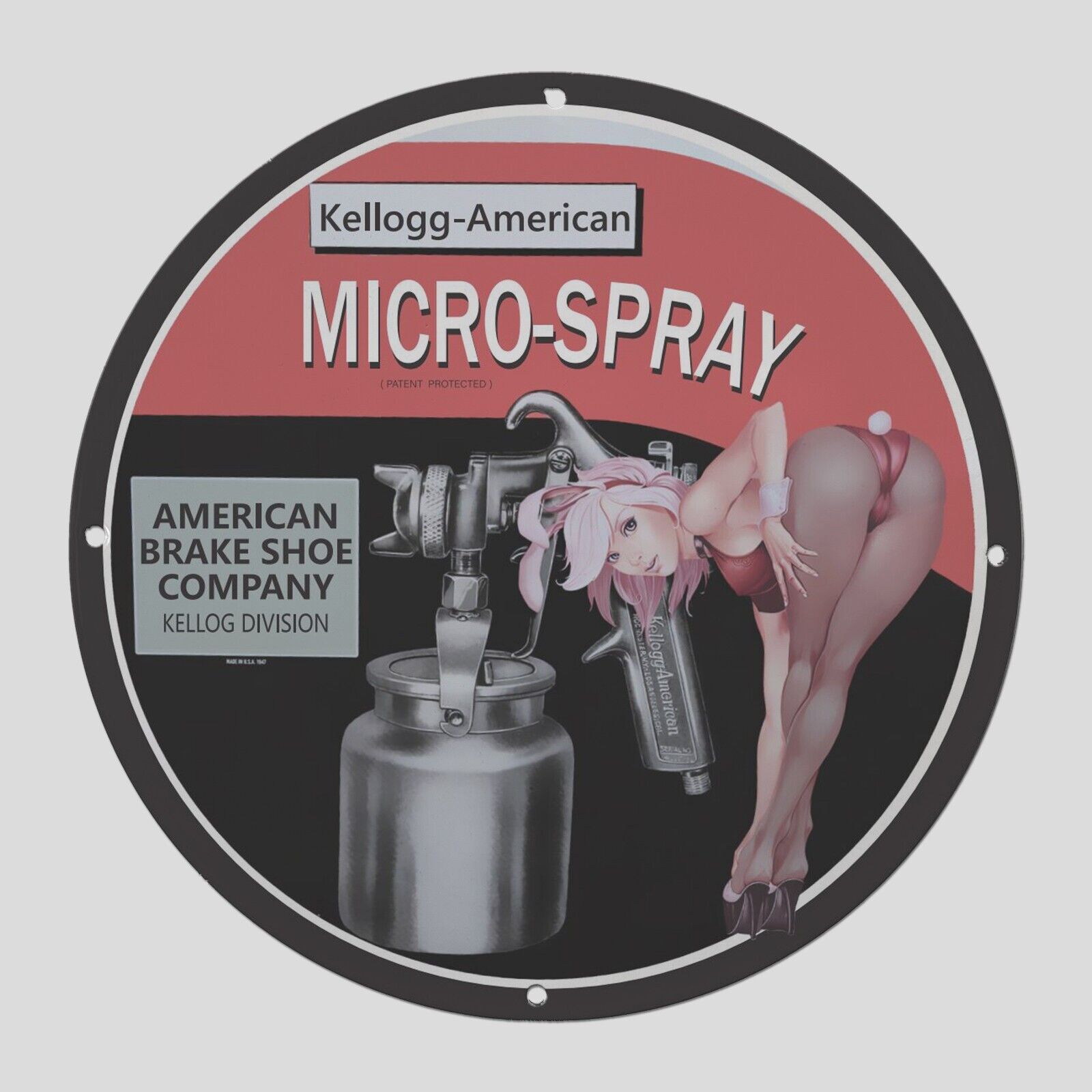 VINTAGE MICRO-SPRAY KELLOGG-AMERICAN  1947 OIL PORCELAIN  GAS PUMP  SIGN