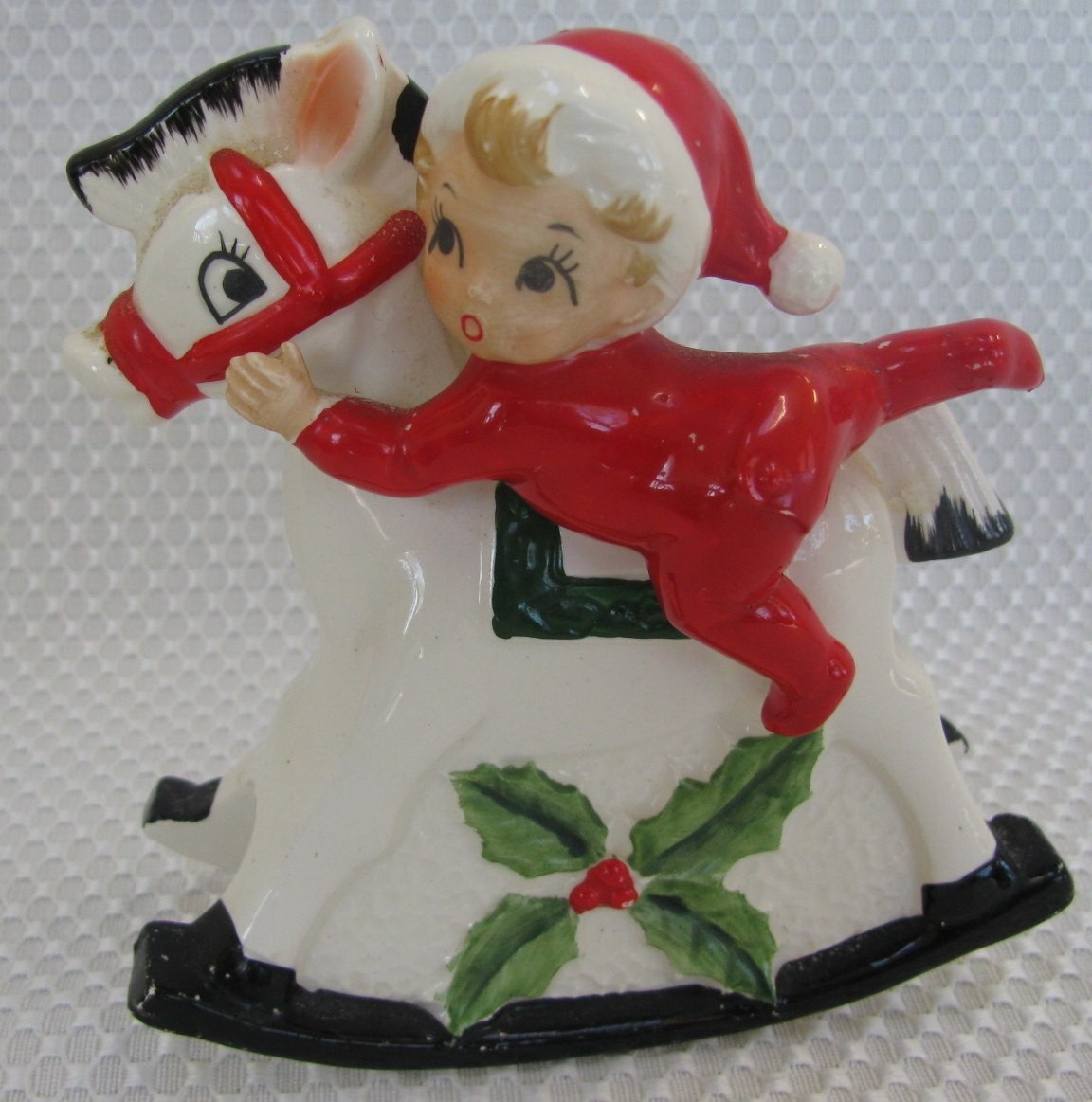 Vintage Josef Originals Collectible1950s Child In Pajamas on Rocking Horse Japan