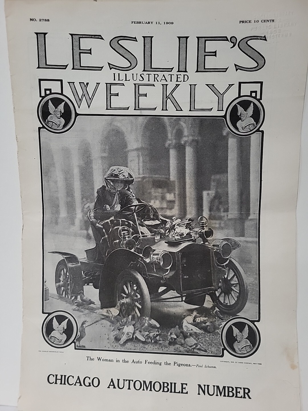 1909 Leslie's Illustrated Weekly Chicago Automobile Number Cover Woman Pigeons 1909 Leslie's Illustrated Weekly Chicago Automobile Number Cover Woman Pigeons