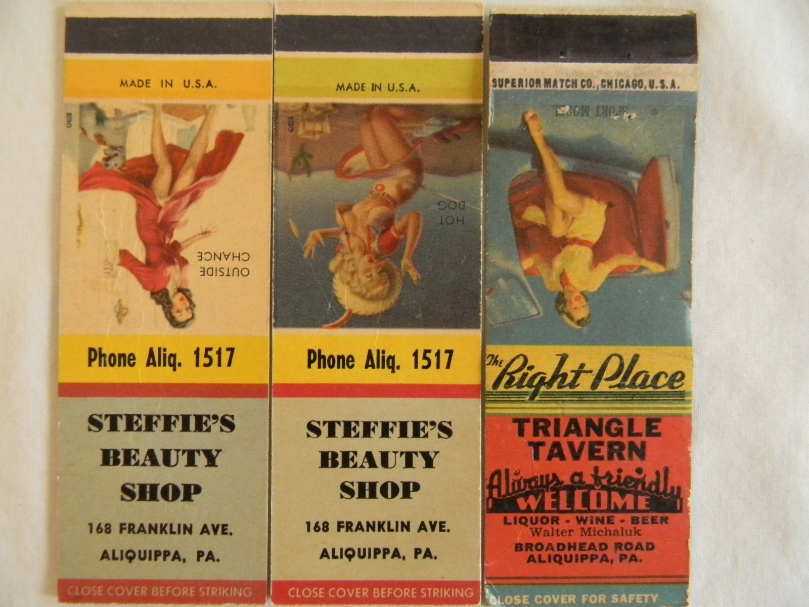 Aliquippa Pennsylvania f&b Tavern Beauty Shop Girly low # 1517 matchbooks