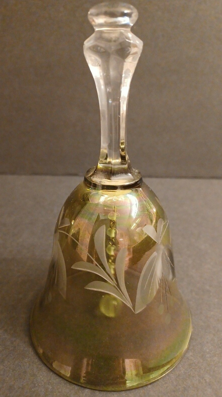 Green Beautiful Etched Glass Collectable Decorative Bell 