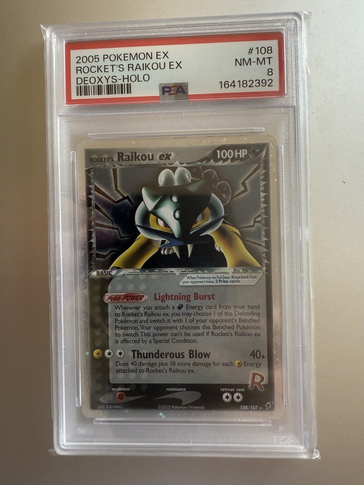 POKEMON ROCKET\'S RAIKOU EX HOLO 108/107 DEOXYS SECRET RARE 2005 PSA 8