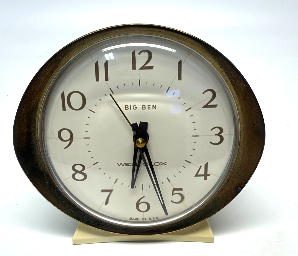 Vintage Westclox Big Ben Style 8 Alarm Clock Wind Up MCM Ivory Brass 58055 RUNS