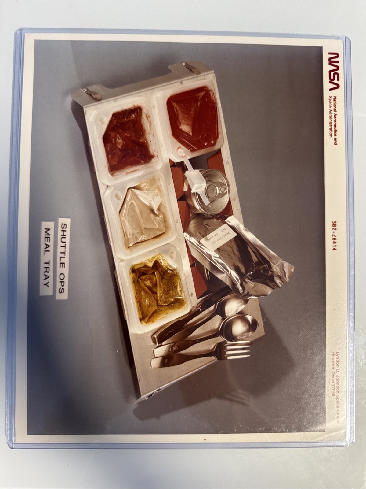 NASA STS Meal Tray Closeup View Red Numbered Press Photo