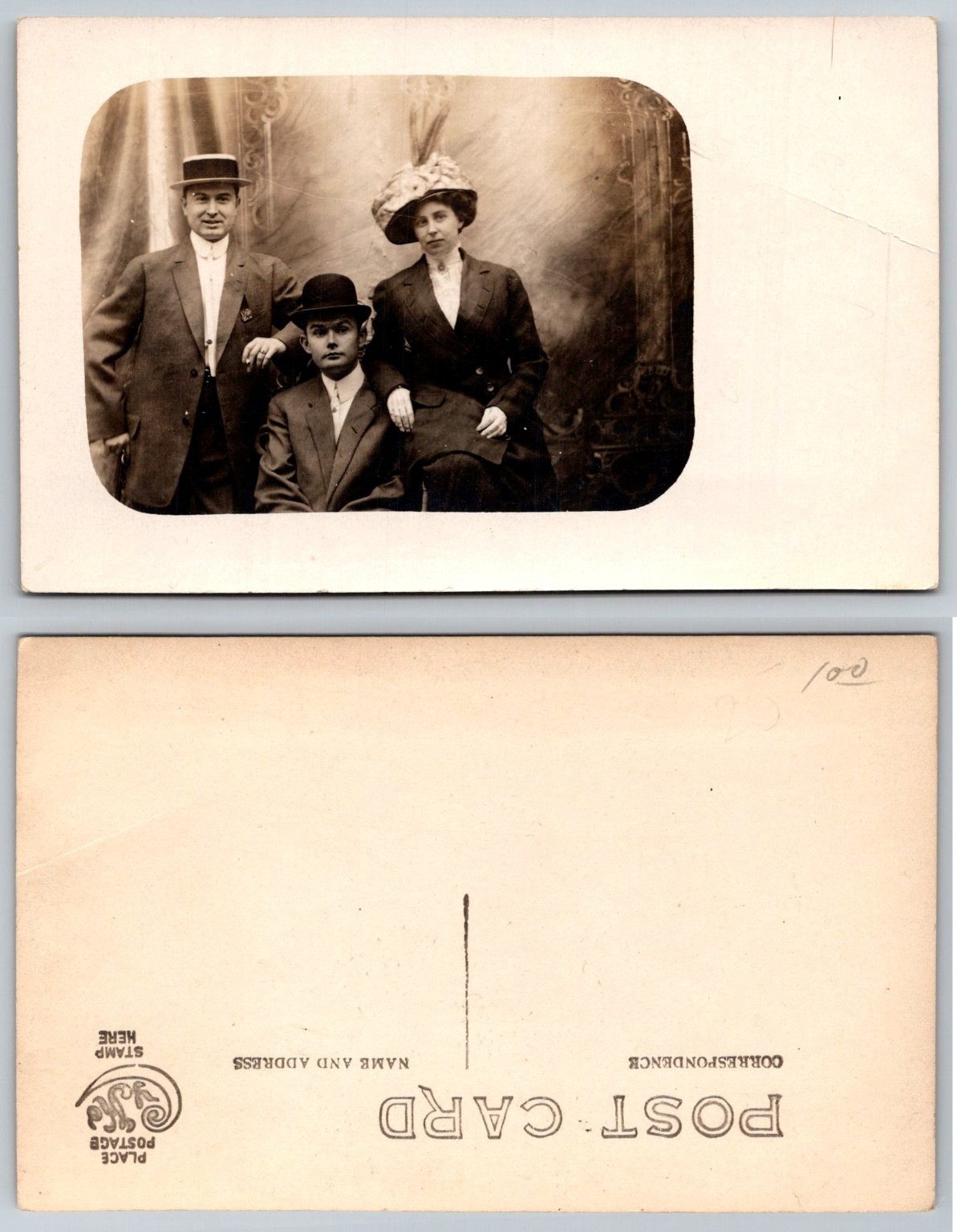 RPPC Edwardian Family Studio Portrait Postcard Vintage Fashion Hats 1910s RPPC Edwardian Family Studio Portrait Postcard Vintage Fashion Hats 1910s