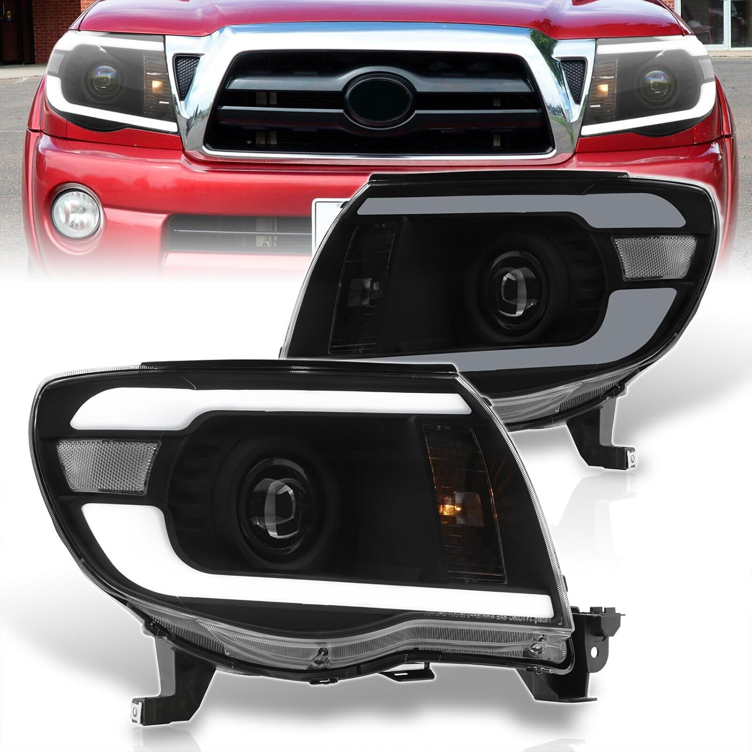 LED DRL Bar Tube Driving Projector Headlights Bumper Signal Lamps Assembly Pair